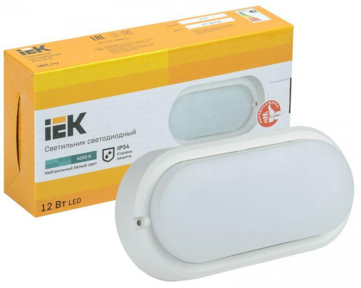 Светильник светодиодный ДПО 4012 12Вт 4000К IP54 овал бел. IEK LDPO0-4012-12-4000-K01