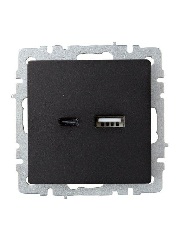 Розетка BRITE USB A+C 18Вт РЮ11-1-БрЧ механизм черн. IEK BR-U22-018-K02