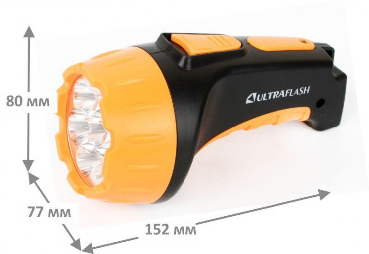 Фонарь аккумуляторный LED3807 7LED 2 режима аккум. SLA 220В пластик. черн./желт. (кор.) Ultraflash 9216