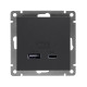 Розетка 2-м USB СП Афина тип А+С 5В 1х2.4А 2х4А механизм графит Universal А0059-Gr