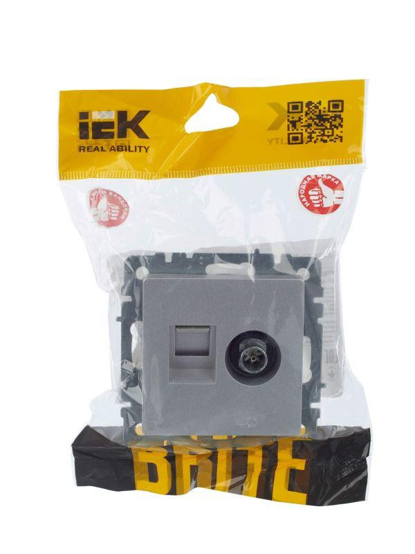 Розетка компьютерная + телевизионная 2-м Brite РТВ/РК12-БрА RJ45 кат.5E + TV механизм алюм. IEK BR-AK20-1-K47