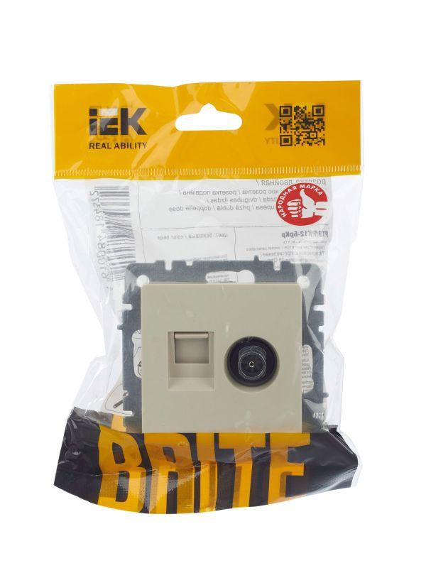 Розетка компьютерная + телевизионная 2-м Brite РТВ/РК12-БрКр RJ45 кат.5E + TV механизм беж. IEK BR-AK20-1-K10