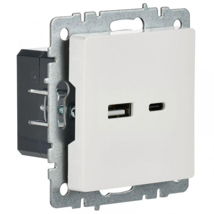 Розетка BRITE USB A+C 18Вт РЮ11-1-БрБ механизм бел. IEK BR-U22-018-K01