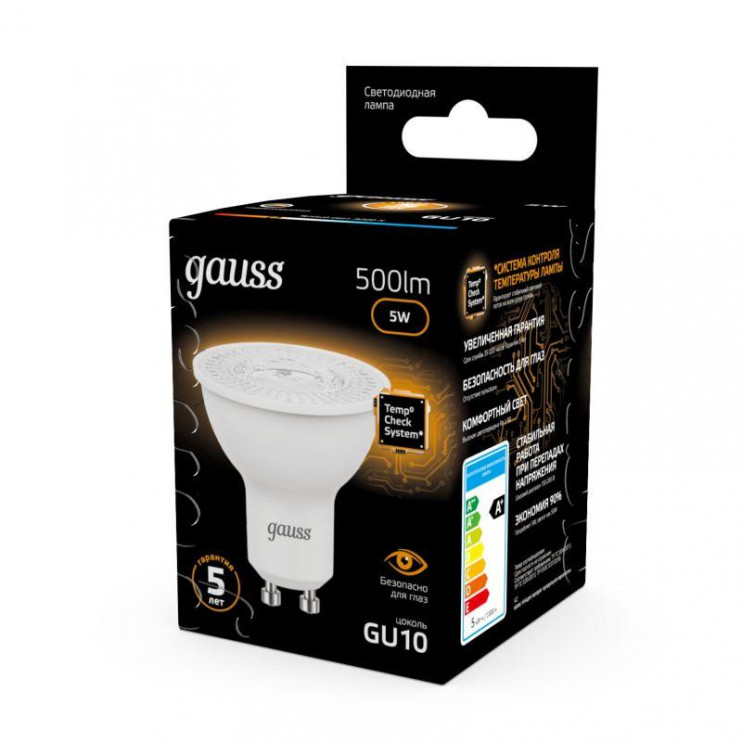 Лампа светодиодная Black 5Вт MR16 софит 3000К тепл. бел. GU10 500лм GAUSS 101506105