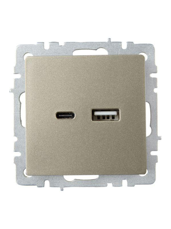 Розетка BRITE USB A+C 18Вт РЮ11-1-БрШ механизм шампань IEK BR-U22-018-K37