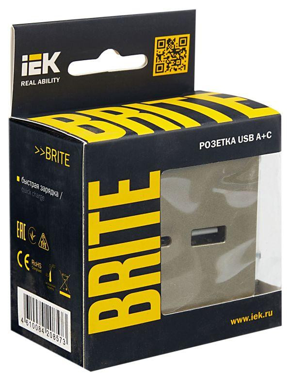 Розетка BRITE USB A+C 18Вт РЮ11-1-БрШ механизм шампань IEK BR-U22-018-K37
