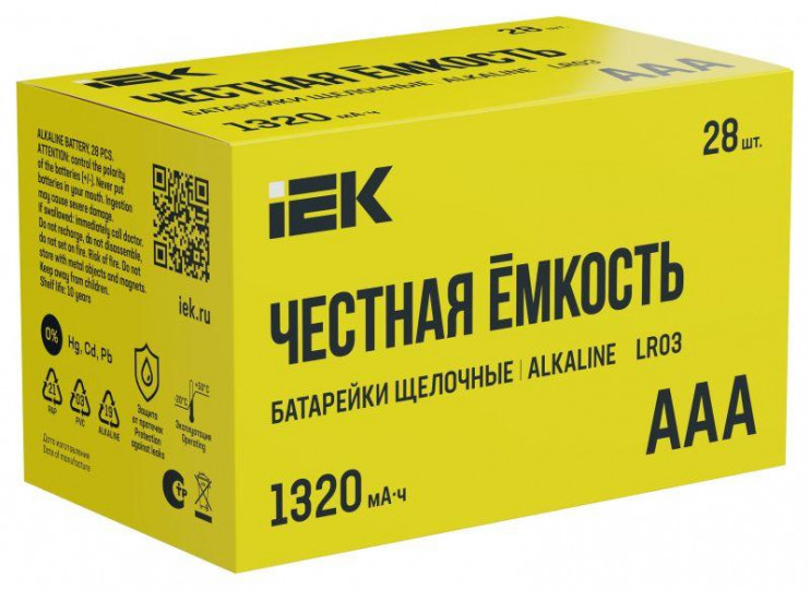 Элемент питания алкалиновый AAA/LR03 Alkaline бокс (уп.28шт) IEK ABT-LR03-OP-B28