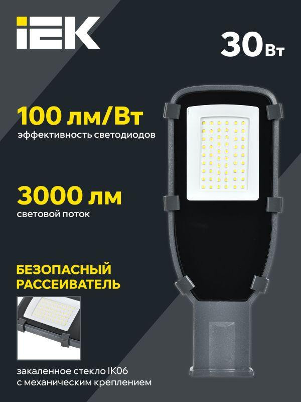 Светильник светодиодный ДКУ 1002-30Д 5000К IP65 уличный консольный сер. IEK LDKU0-1002-030-5000-K03