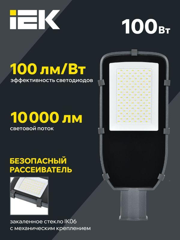 Светильник светодиодный ДКУ 1002-100Д 5000К IP65 уличный консольный сер. IEK LDKU0-1002-100-5000-K03
