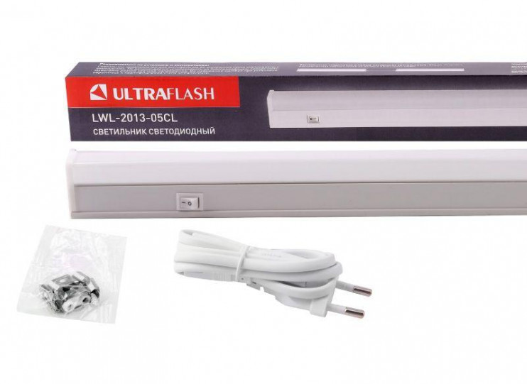 Светильник светодиодный LWL-2013-5CL 5Вт 20LED 4000К IP20 300лм 310мм 220В линейный с сетевым проводом пластик. бел. Ultraflash 12326