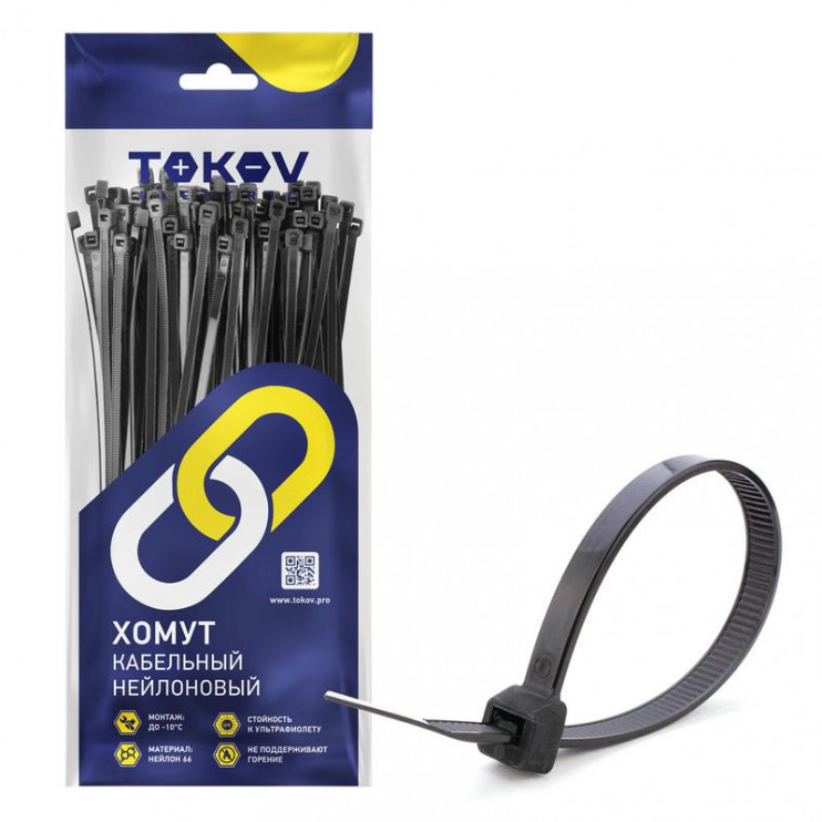 Хомут кабельный нейлоновый черн. 3.6х300 (уп.100шт) TOKOV ELECTRIC TKE-HNS-3.6-300-B/100