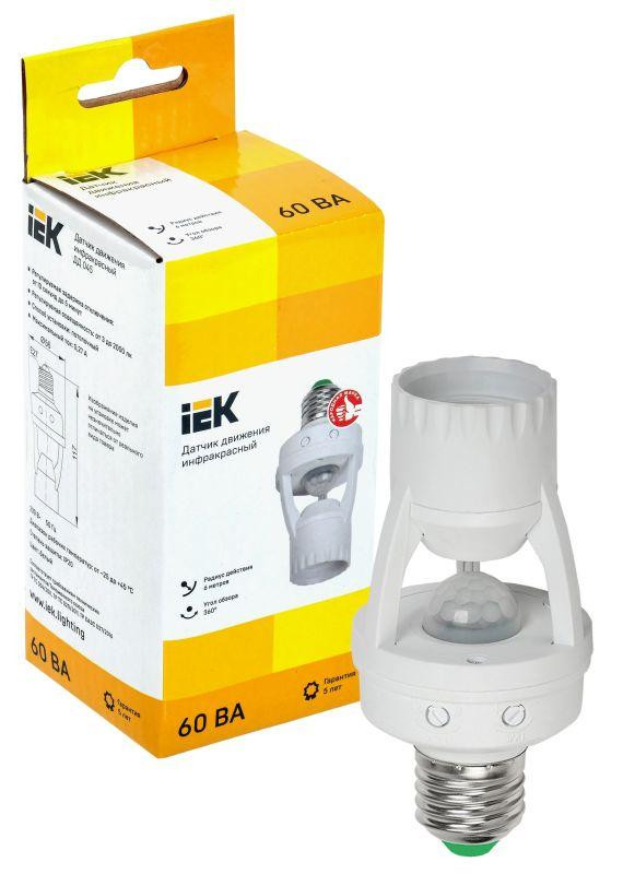 Датчик движения ДД 045 E27 60Вт угол обз. 360град. 6м IP20 бел. IEK LDD10-045-60-001