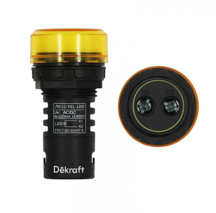 Лампа коммутационная ADDS ЛК-22 d22мм 220В AC/DC желт. LED DEKraft 25120DEK